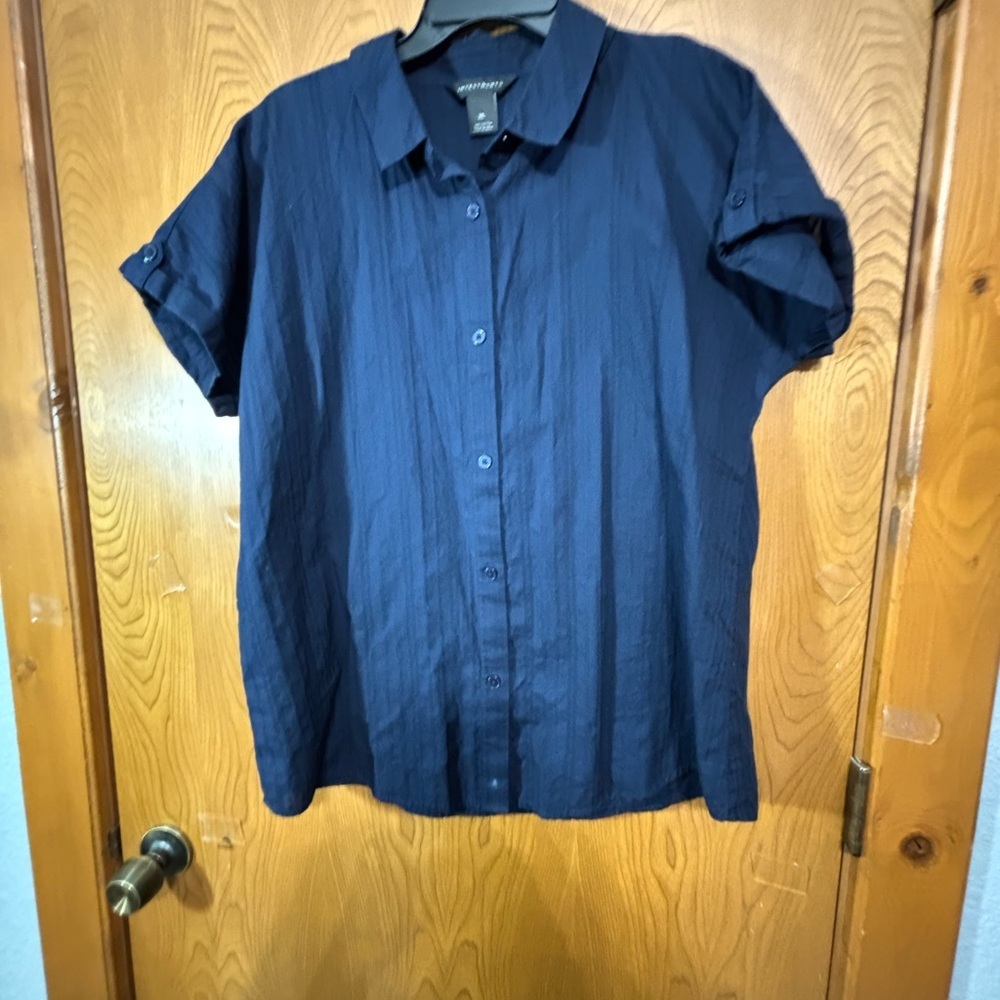 Investments Navy Button-Up Blouse